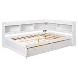 Full Bed with L-shaped Bookcases, Drawers ,White - V.I.P Digital Presence