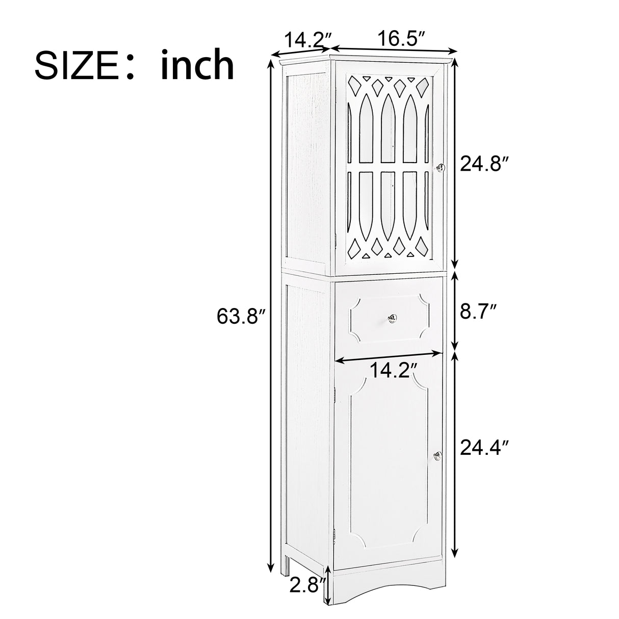 Tall Bathroom Cabinet, Freestanding Storage Cabinet with Drawer and Doors, MDF Board, Acrylic Door, Adjustable Shelf, White - V.I.P Digital Presence