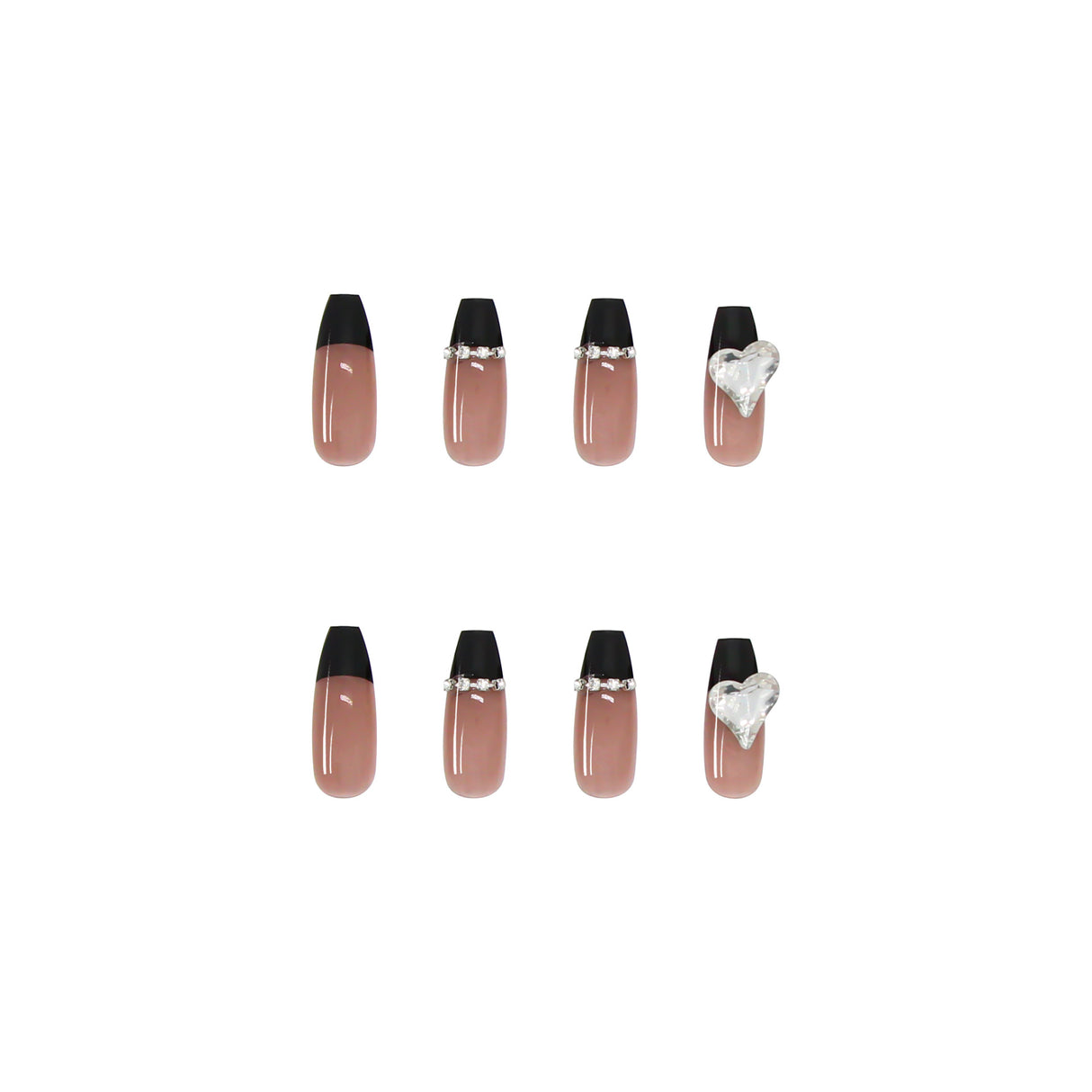 Black French Long Wearing Nail Rhinestone Love Chain Removable Fake Nail Nail Piece Nail Sticker Manicure Nail - V.I.P Digital Presence