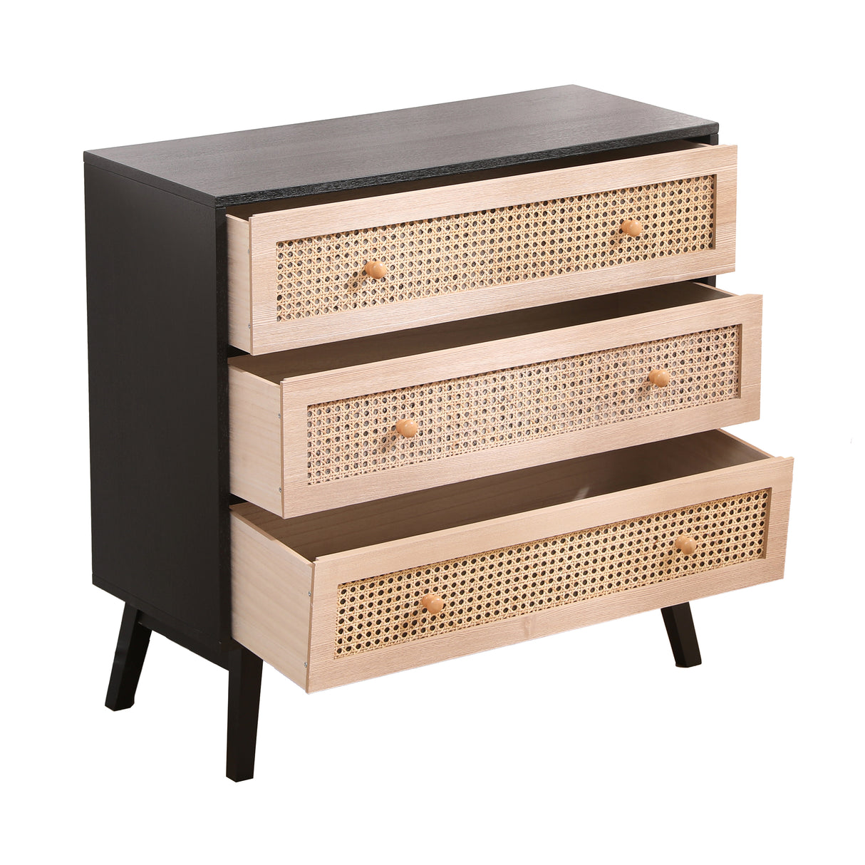 31.5 "3-Drawers Rattan Storage Cabinet Rattan Drawer,for Bedroom,Living Room,Natural drawer and black panel - V.I.P Digital Presence