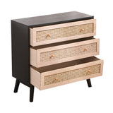 31.5 "3-Drawers Rattan Storage Cabinet Rattan Drawer,for Bedroom,Living Room,Natural drawer and black panel - V.I.P Digital Presence