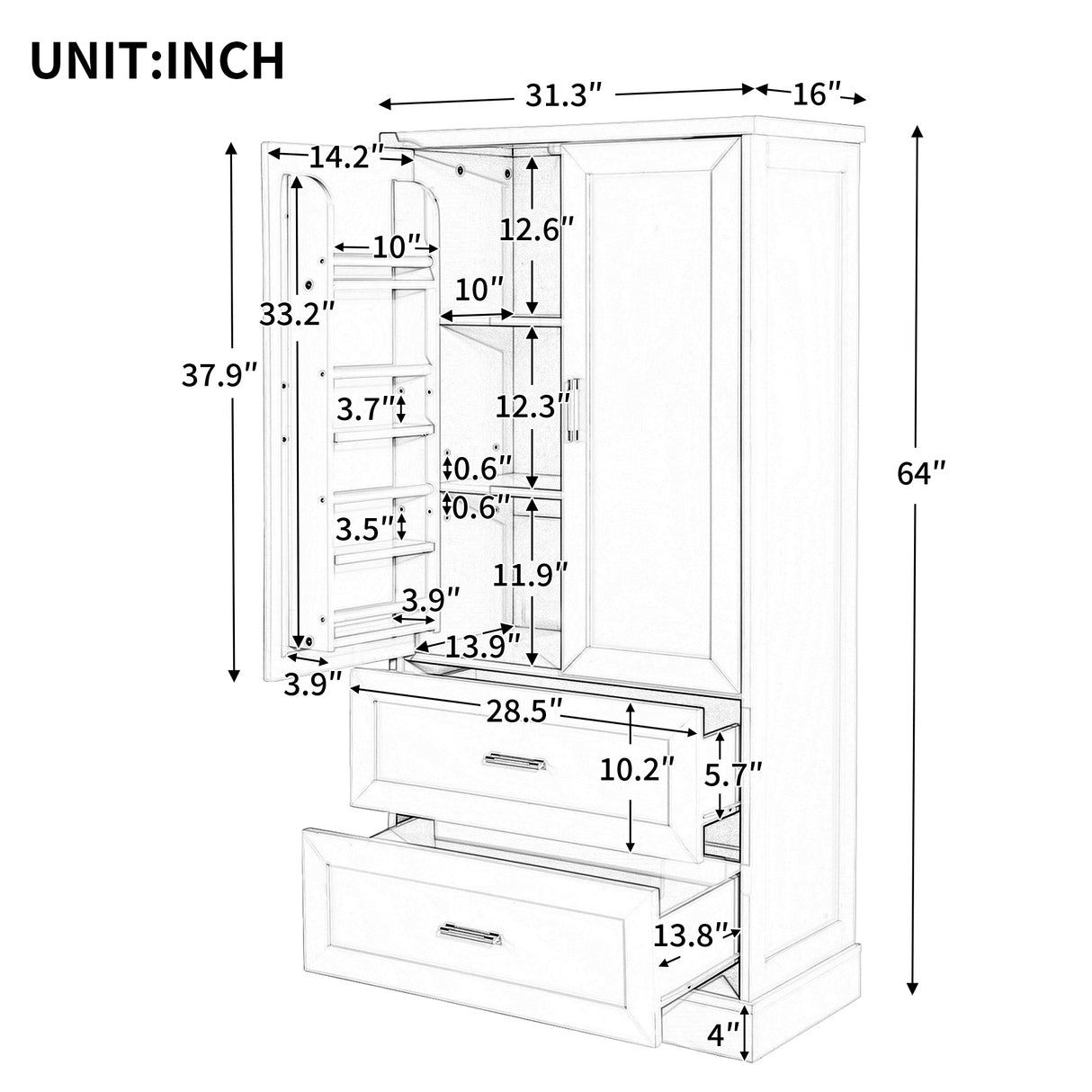 Tall Bathroom Storage Cabinet, Cabinet with Two Doors and Drawers, Adjustable Shelf, MDF Board, Black - V.I.P Digital Presence