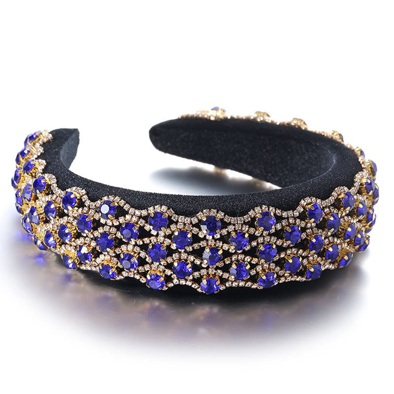 Fashionable full set rhinestone wide edge solid color sponge head hoop - V.I.P Digital Presence