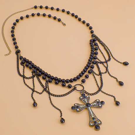 Dark Wind Cross Iron Chain Waist Chain Multi layer Versatile Tassel Crystal Body Chain Female - V.I.P Digital Presence
