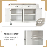 Kitchen Island Cart with Solid Wood Top and Locking Wheels 54.3 Inch Width  (White)