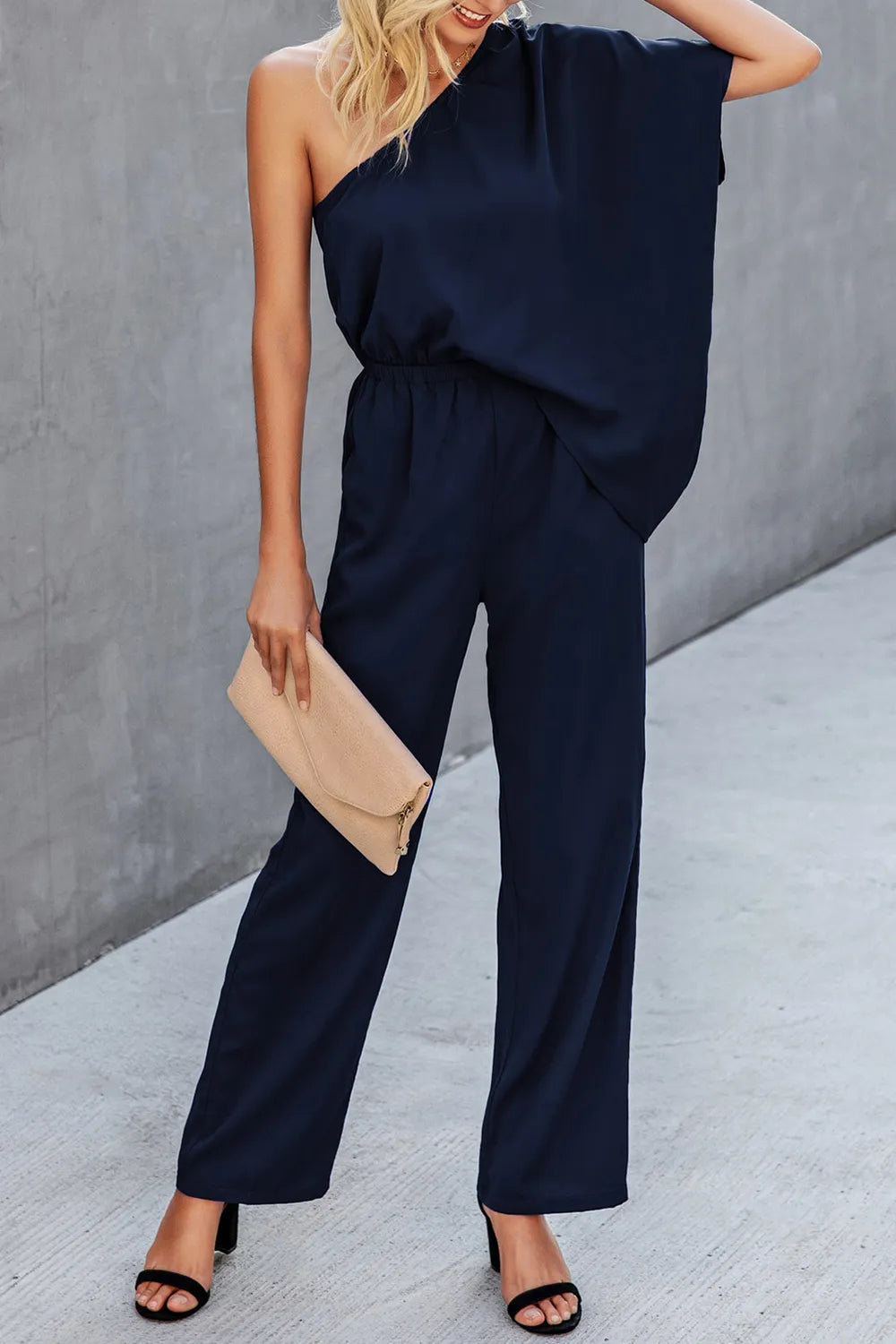Single Shoulder Short Sleeve Jumpsuit - V.I.P Digital Presence