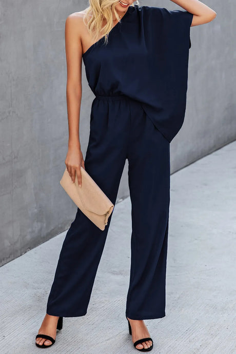 Single Shoulder Short Sleeve Jumpsuit - V.I.P Digital Presence