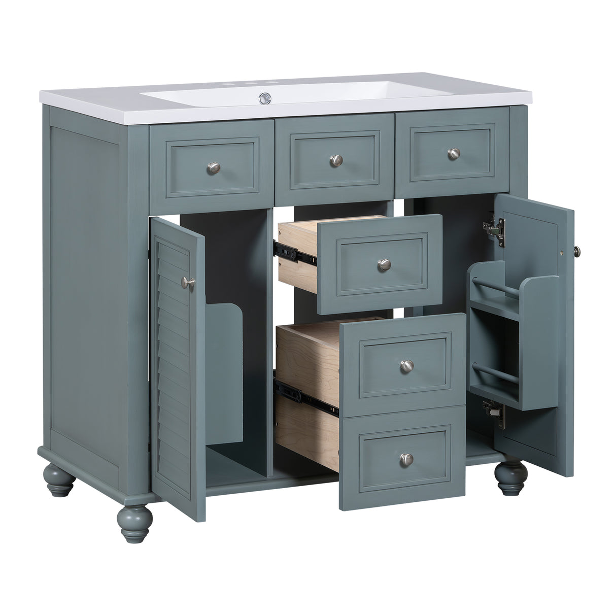36 inch modern mirror cabinet with adjustable shelves, 2 soft closing doors, and 6 drawer storage cabinet door organizers - V.I.P Digital Presence