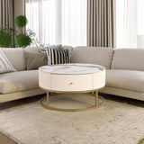 31.5 Inch Modern Round Coffee Table with Drawers, Marble Table with Storage, Coffee Table for Living Room - V.I.P Digital Presence