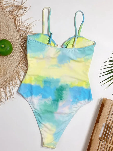 Cutout Tie-Dye Spaghetti Strap One-Piece Swimwear - V.I.P Digital Presence