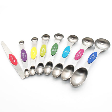 Magnetic suction double head measuring spoon 9-piece set of stainless steel baking household kitchen salt spoon - V.I.P Digital Presence