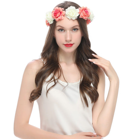 Bohemian Beach Rose Blossom Hair Hoop Bride Flower Ring Hair Strap - V.I.P Digital Presence