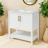 30-Inch White Bathroom Vanity with Ceramic Sink and Versatile Storage - Ideal for Small Bathrooms - V.I.P Digital Presence