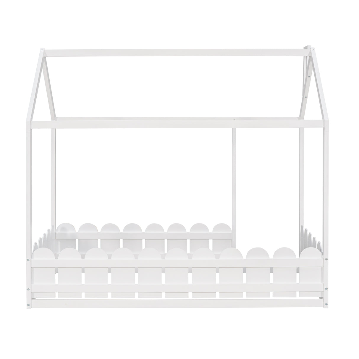 {Slats are not included}Twin Size Wood Bed House Bed Frame with Fence for KidsTeens Girls Boys {White}