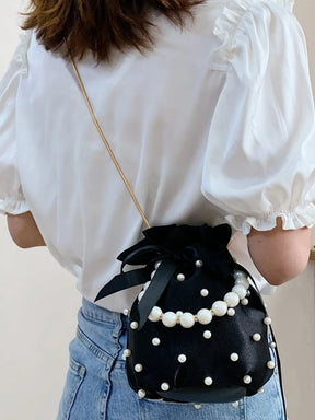 Pearl Detail Solid Color Bucket Bag - V.I.P Digital Presence