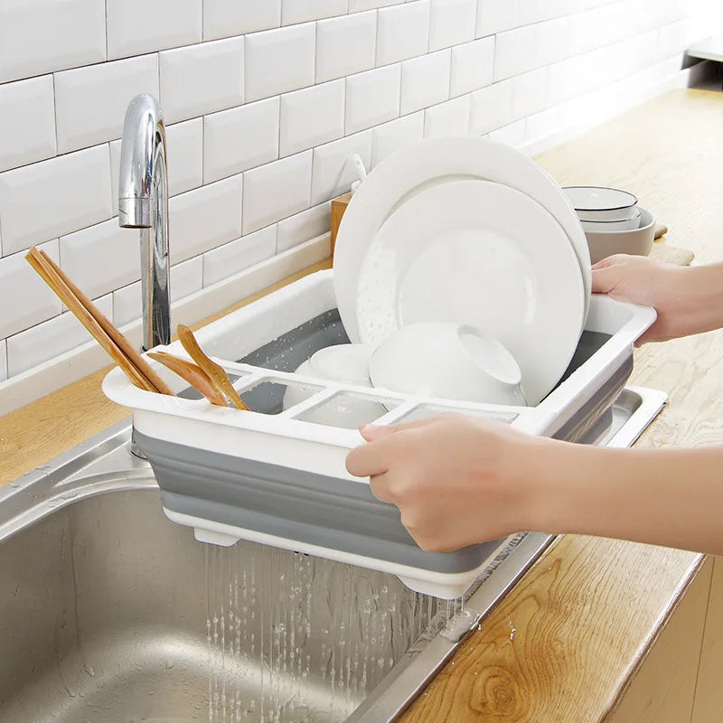 Foldable Dish Rack Kitchen Storage Water Leakage Plastic Tableware Bowl Dinnerware Drain Bowl Tray Home Drying Rack Washable - V.I.P Digital Presence