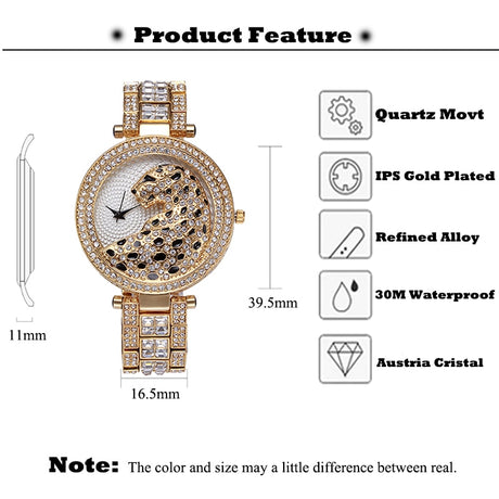 MISSFOX V227  Women Quartz Watch Fashion Bling Casual Ladies Watch Female Quartz Gold Watch Crystal Diamond Leopard For Women Clock - V.I.P Digital Presence