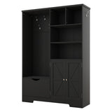 Multi-functional Hall Tree with Storage Shelves Drawers and Cabinet, Elegant Hallway Shoe Cabinet with Bench Modern Black - V.I.P Digital Presence