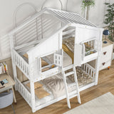 Twin over Twin House Bunk Bed with Roof , Window, Window Box, Door , with Safety Guardrails and Ladder,White - V.I.P Digital Presence