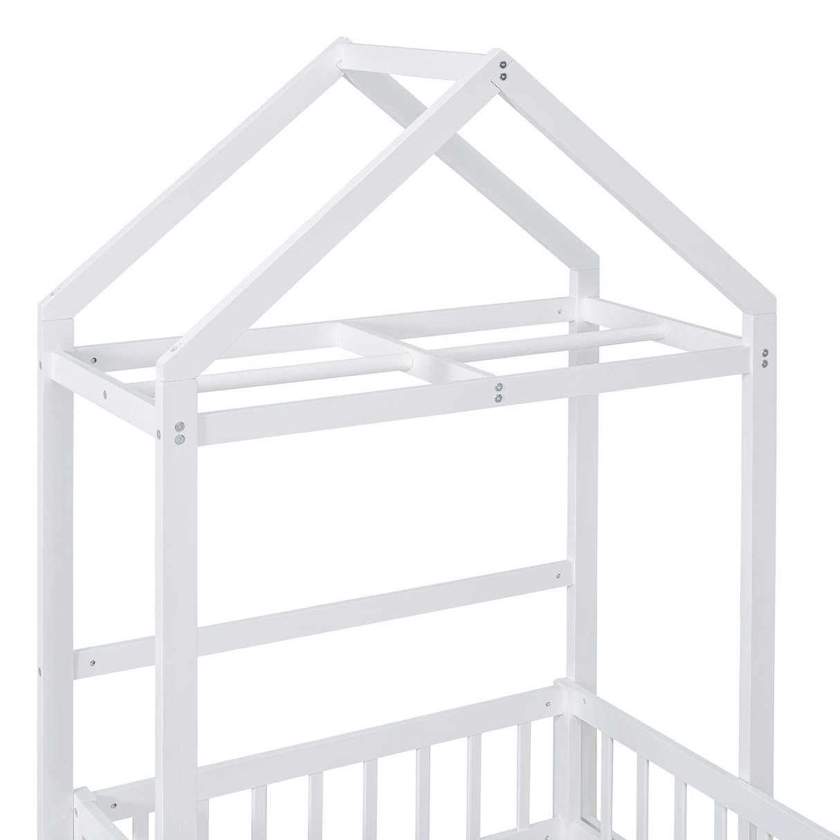 Wooden Twin Size Children's Bed with Detachable Headboard and Integrated Clothes Drying Rack, White - V.I.P Digital Presence
