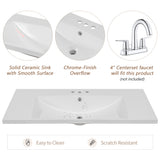36" Single Bathroom Vanity Top with White Basin  3-Faucet Holes Ceramic  White - V.I.P Digital Presence