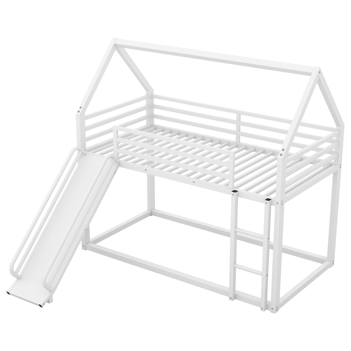 Twin over Twin House Bunk Bed with Ladder and Slide,White - V.I.P Digital Presence