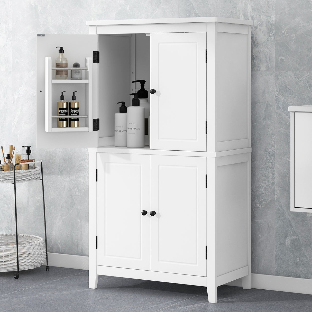Bathroom floor storage cabinet, bathroom storage unit, 4-door independent cabinet, adjustable shelf, adaptive shelf, white - V.I.P Digital Presence