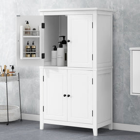 Bathroom floor storage cabinet, bathroom storage unit, 4-door independent cabinet, adjustable shelf, adaptive shelf, white - V.I.P Digital Presence