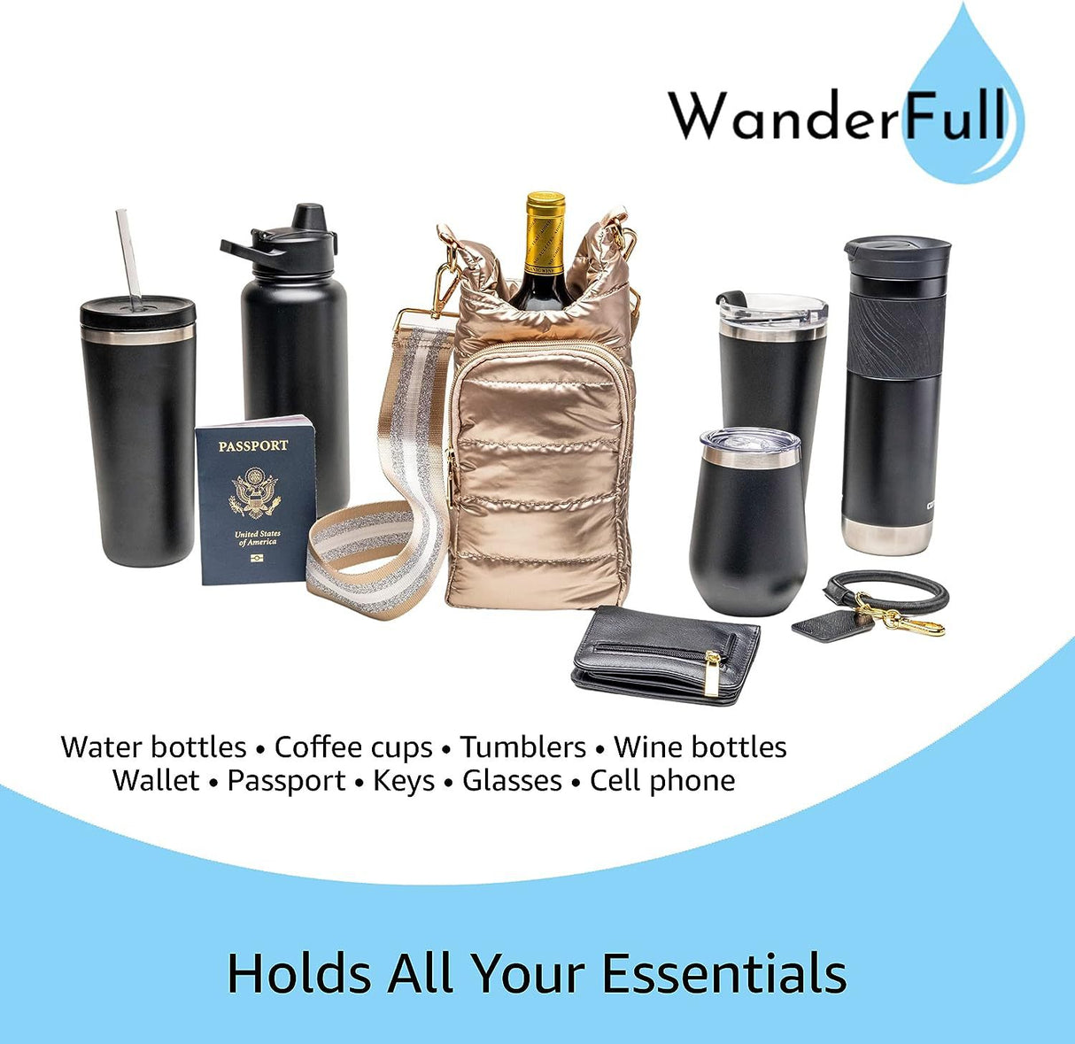 Funda para botella de plumón para exteriores de invierno, portátil, a la moda, con cinturón de hombro, bolsa para hervidor, funda para taza con preservación de calor oblicua de mano 