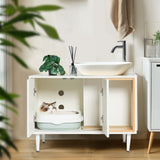 Bathroom sink cabinet, with cat trash can shell, hidden garbage pet bathroom, with partition, wooden cabinet furniture, white - V.I.P Digital Presence