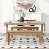 TREXM 3-piece retro dining table, rectangular stand table, and 2 4-person wooden stools (made of natural wood) - V.I.P Digital Presence