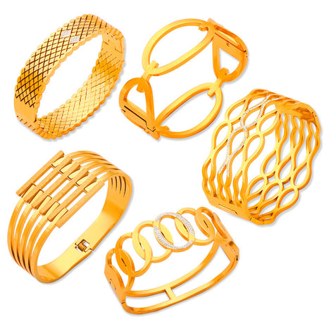 Fashion metal titanium steel bracelet with female geometric design and diamond studded spring buckle bracelet - V.I.P Digital Presence