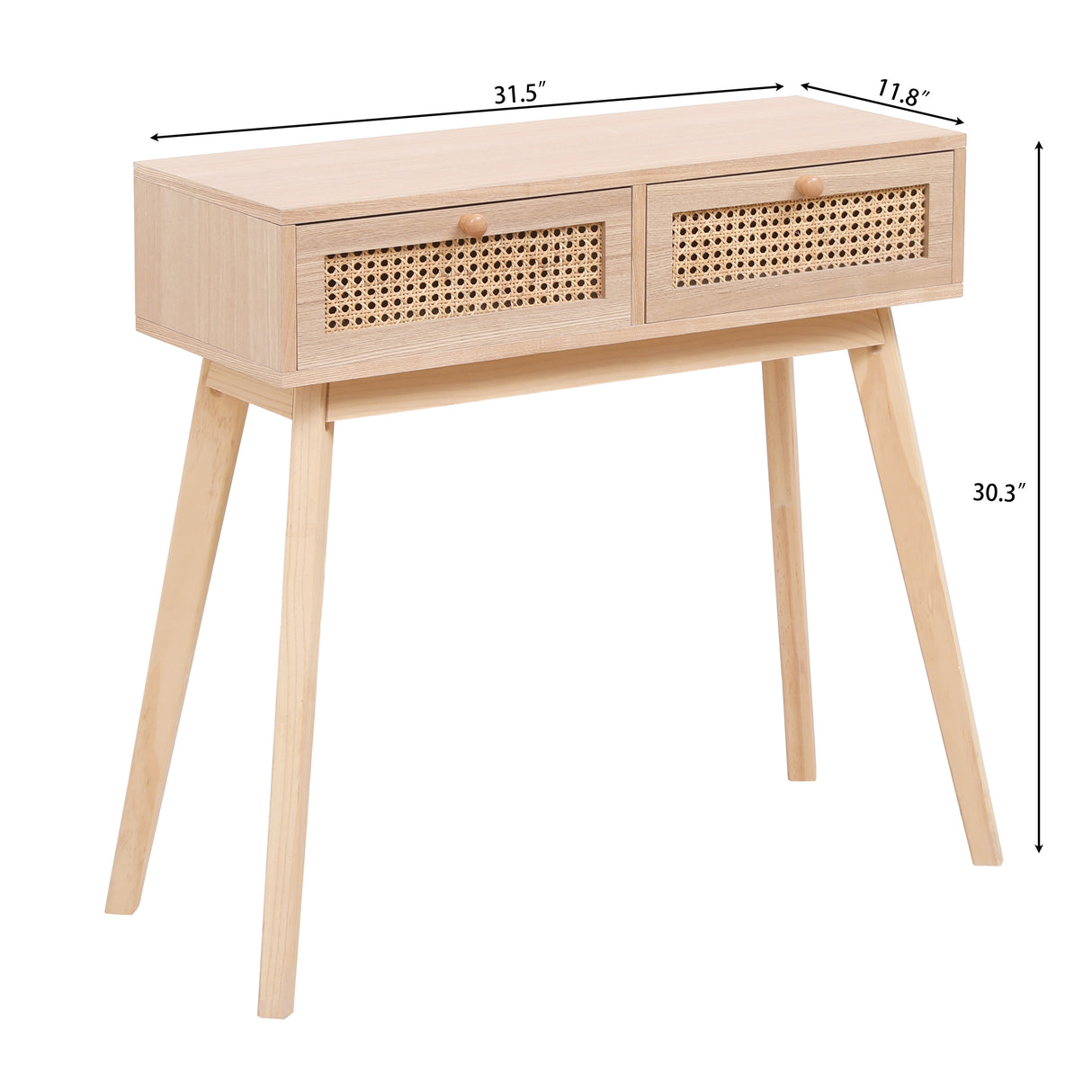 Side table with two real rattan drawers, solid wood table legs can be used in the dining room living room,bedroom - V.I.P Digital Presence