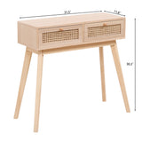 Side table with two real rattan drawers, solid wood table legs can be used in the dining room living room,bedroom - V.I.P Digital Presence