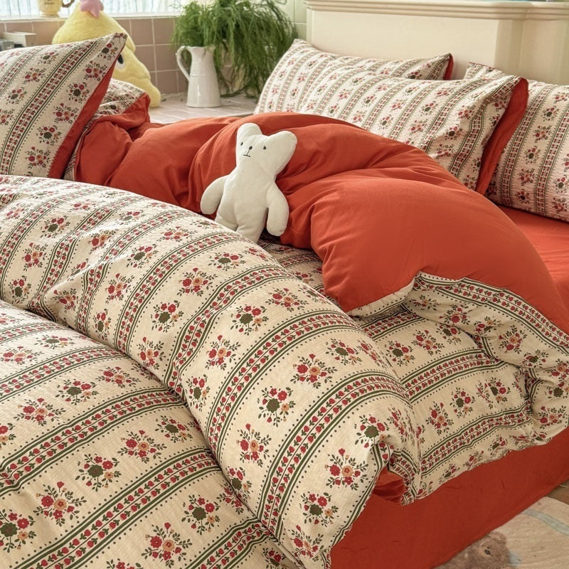 Double Gauze Four-Piece Set Jacquard Small Bamboo Cotton Three-Piece Set Student Dormitory INS Fresh Floral Bedding - V.I.P Digital Presence