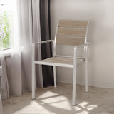 Outdoor Modern Aluminum Dining Chair with Faux Wood Seat (Set of 2), Natural and Silver - V.I.P Digital Presence