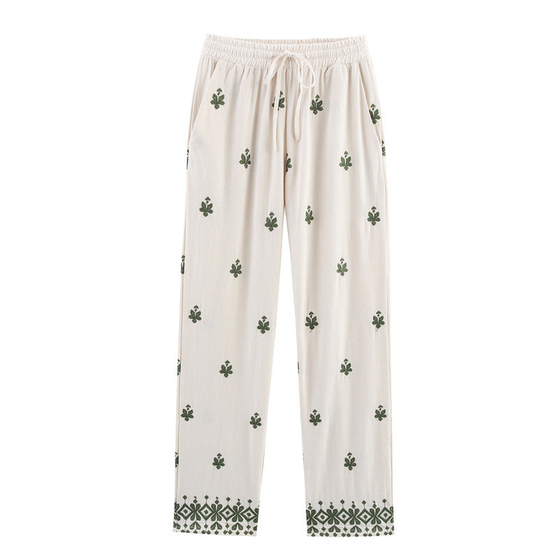 Elastic Waist Tied Embroidered Wide Leg Pants for WomenStyle Fashion Casual - V.I.P Digital Presence
