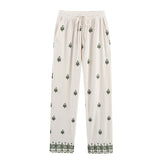 Elastic Waist Tied Embroidered Wide Leg Pants for WomenStyle Fashion Casual - V.I.P Digital Presence