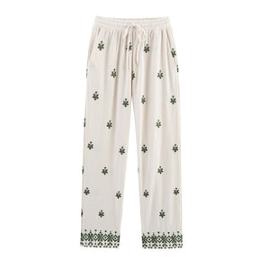 Elastic Waist Tied Embroidered Wide Leg Pants for WomenStyle Fashion Casual - V.I.P Digital Presence