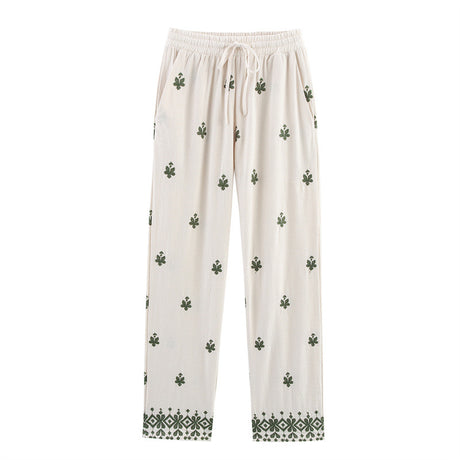 Elastic Waist Tied Embroidered Wide Leg Pants for WomenStyle Fashion Casual - V.I.P Digital Presence
