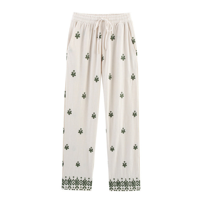 Elastic Waist Tied Embroidered Wide Leg Pants for WomenStyle Fashion Casual - V.I.P Digital Presence