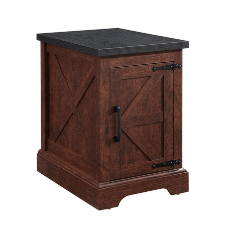 Farmhouse tea table bedside table rectangular farmhouse tea table with barn door and adjustable storage rack OAK - V.I.P Digital Presence