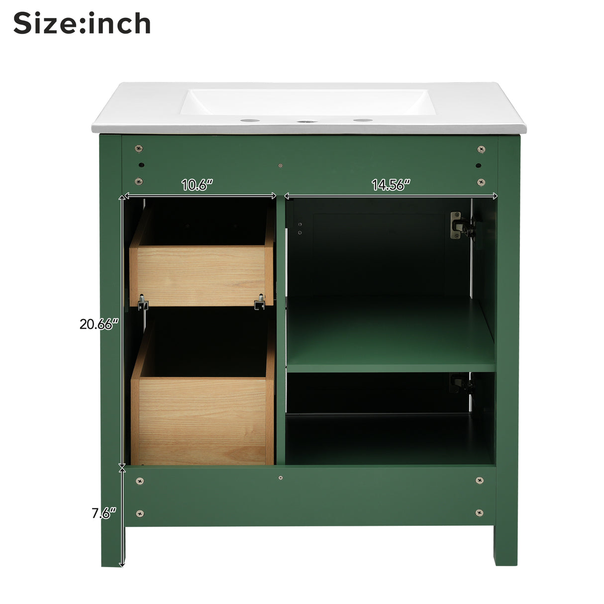 30-Inch Green Bathroom Vanity with Ceramic Sink and Ample Storage - Ideal Choice for Small Bathrooms - V.I.P Digital Presence