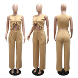 Round Neck Casual Sleeveless Sexy Top with Slim Long Pants Two-Piece Women's Set - V.I.P Digital Presence
