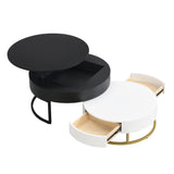 Modern Round Lift-top Nesting Coffee Tables with 2 Drawers White & Black