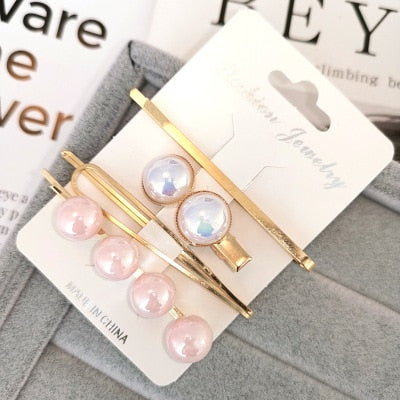 4PCS Korea Fashion Metal Hairpins Imitiation Pearl Colorful Beads Hair Clips for Women Irregular Geometric Hair Accessories - V.I.P Digital Presence