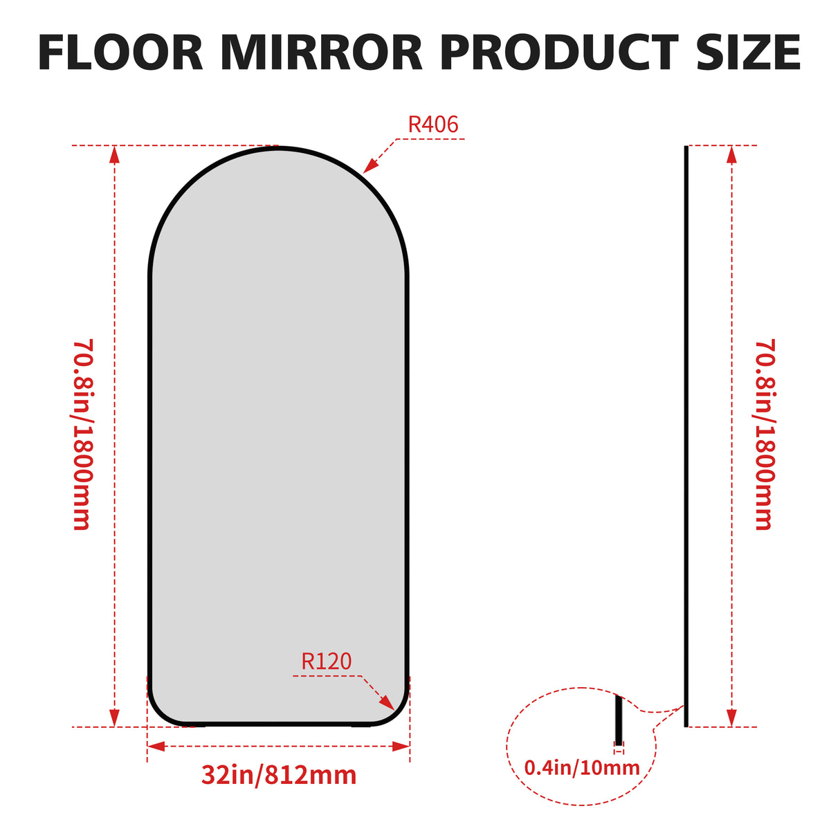71"×32" Big Full Body Mirror for Bedroom Oversized Floor Mirror Large Standing Mirror Living Room Dressing Mirror Leaning Agains