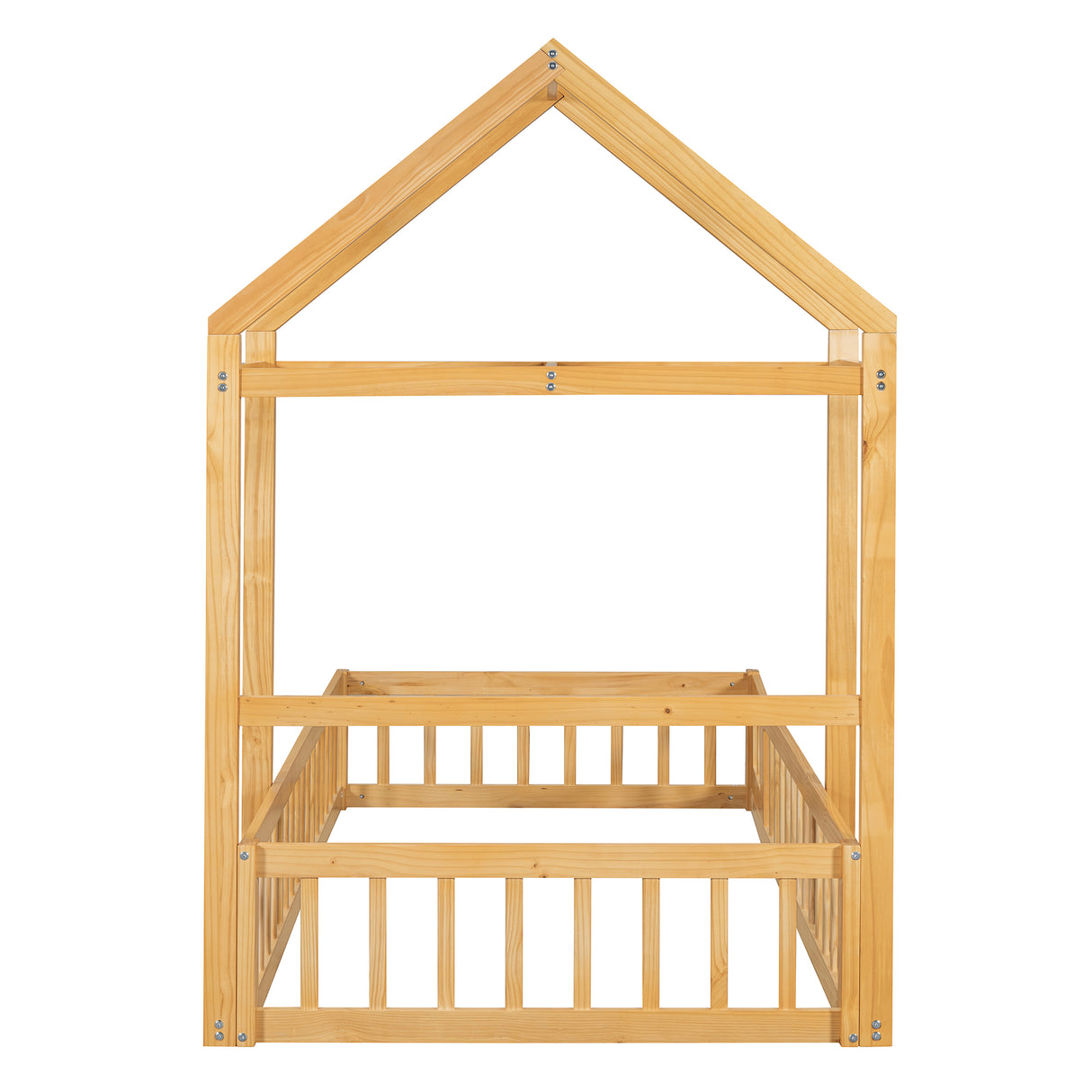 Wooden Twin Size Children's Bed with Detachable Headboard and Integrated Clothes Drying Rack, Natural - V.I.P Digital Presence