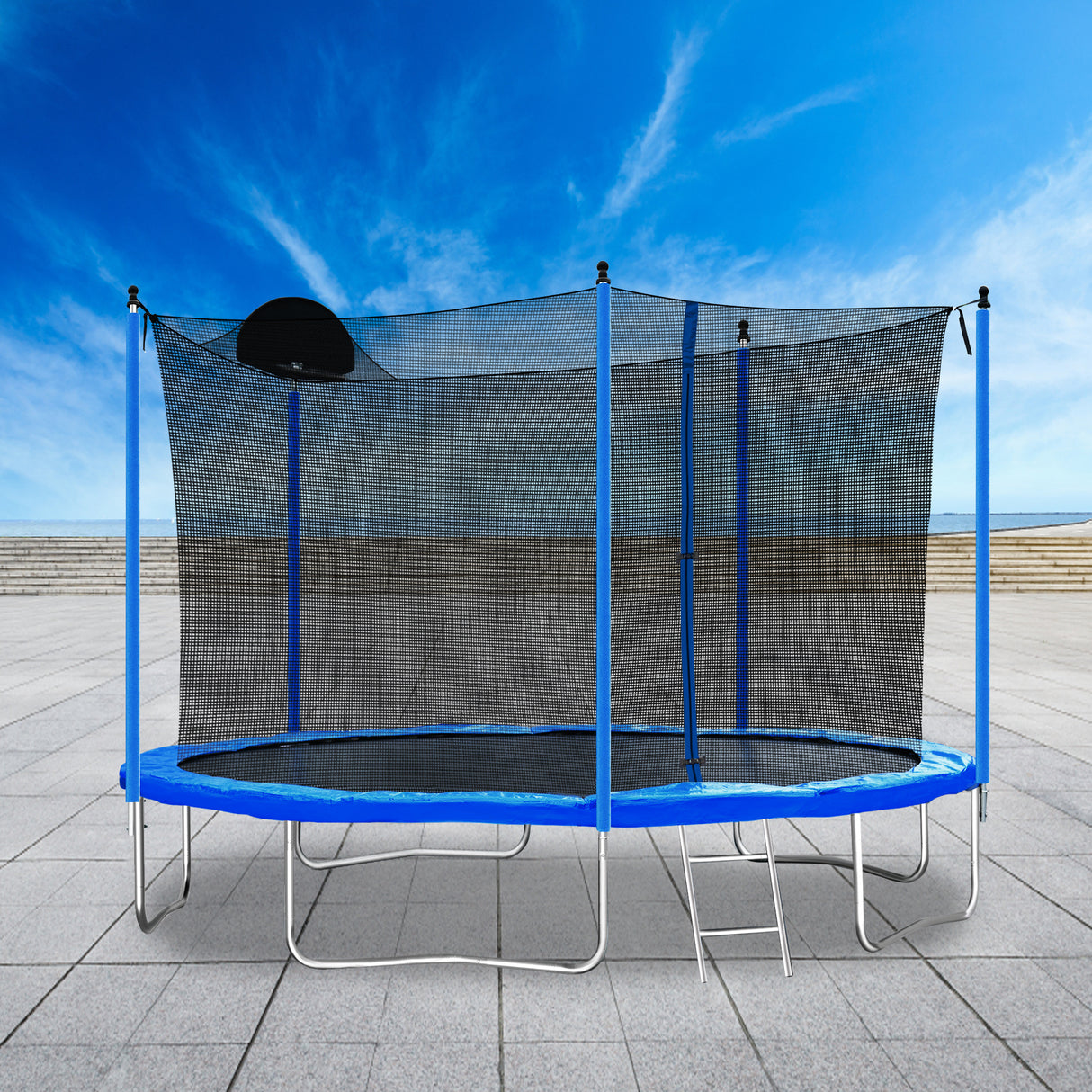 12FT Trampoline for Adults & Kids with Basketball Hoop, Outdoor Trampolines w/Ladder and Safety Enclosure Net for Kids and adult - V.I.P Digital Presence