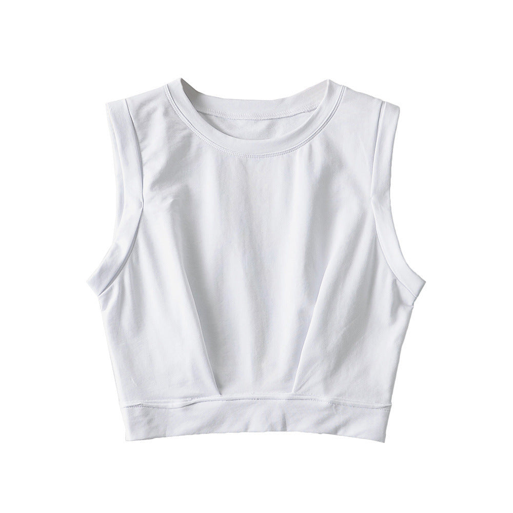 Short crop top with exposed navel and sleeveless loose fitting vest women's high waisted sports fitness yoga base shirt - V.I.P Digital Presence